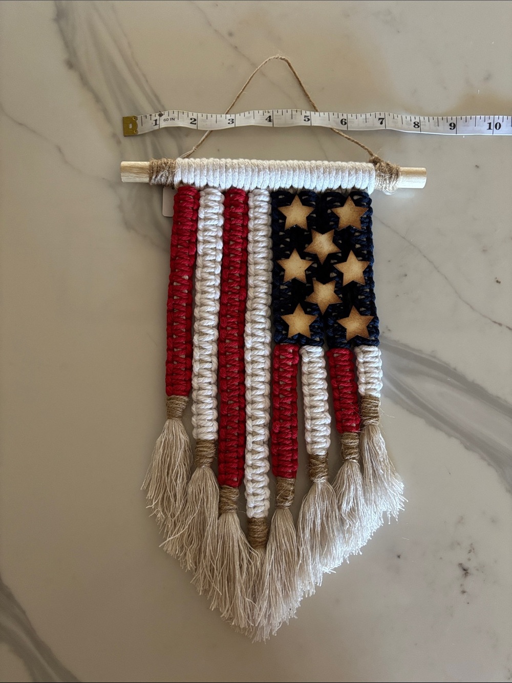 Handmade Patriotic Macramé Wall Tapestry - Red, White & Blue